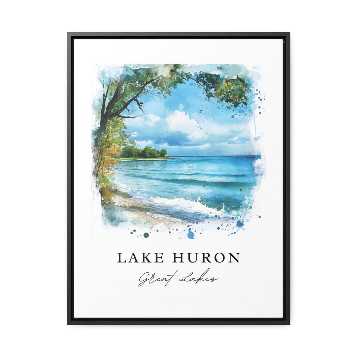 Lake Huron Great Lakes Watercolor Shoreline Beach Waves Poster - Image 3