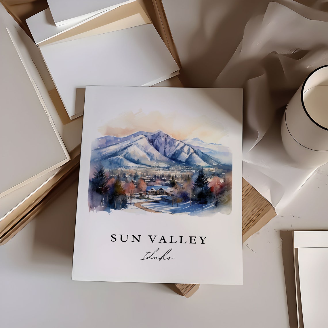 Sun Valley Idaho Snowy Mountain Town Watercolor Winter Ski Poster - Image 6
