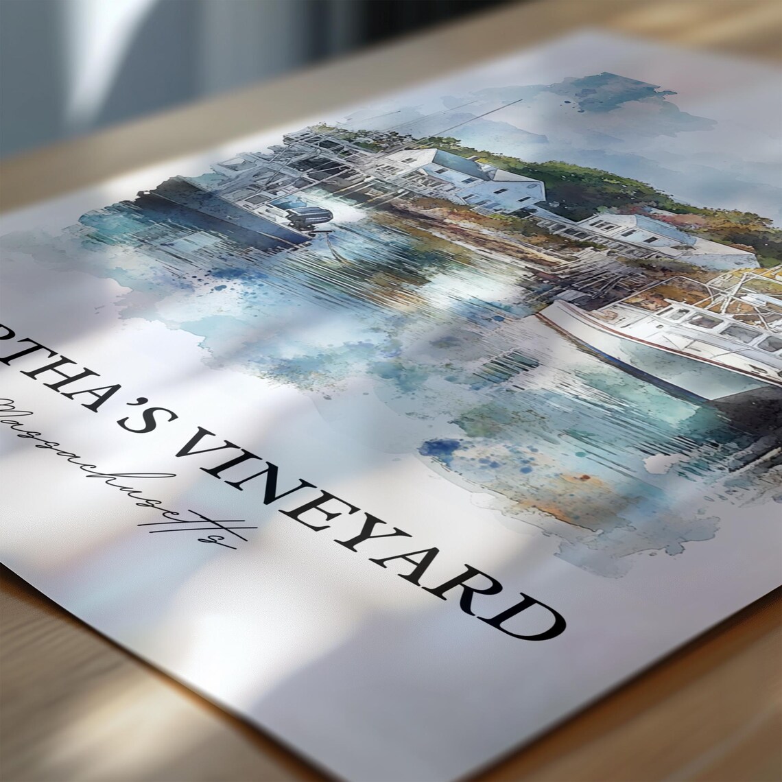 Martha's Vineyard Watercolor Fishing Boat Harbor Scene Poster - Image 6
