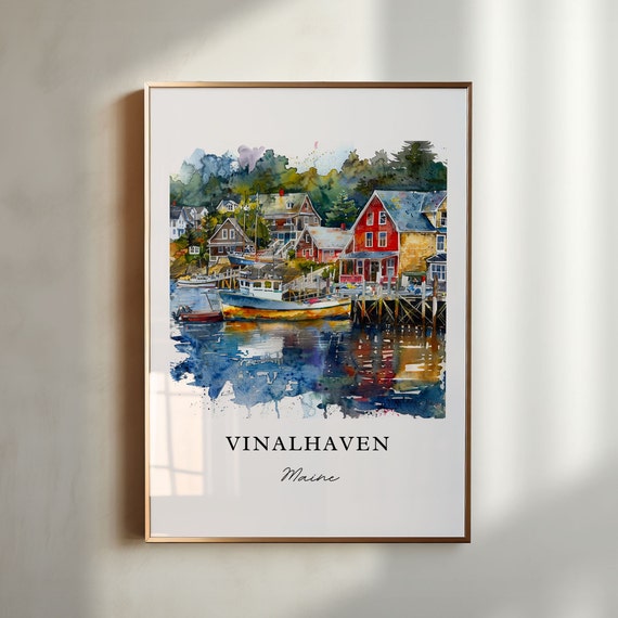 Vinalhaven Me Fox Islands Maine Watercolor Travel Poster