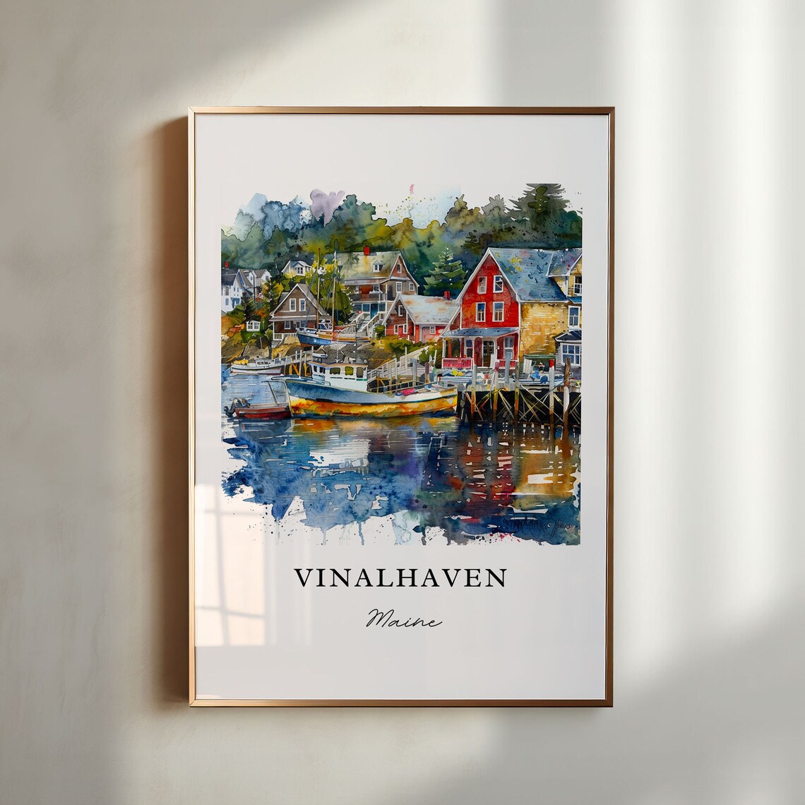 Vinalhaven Me Fox Islands Maine Watercolor Travel Poster