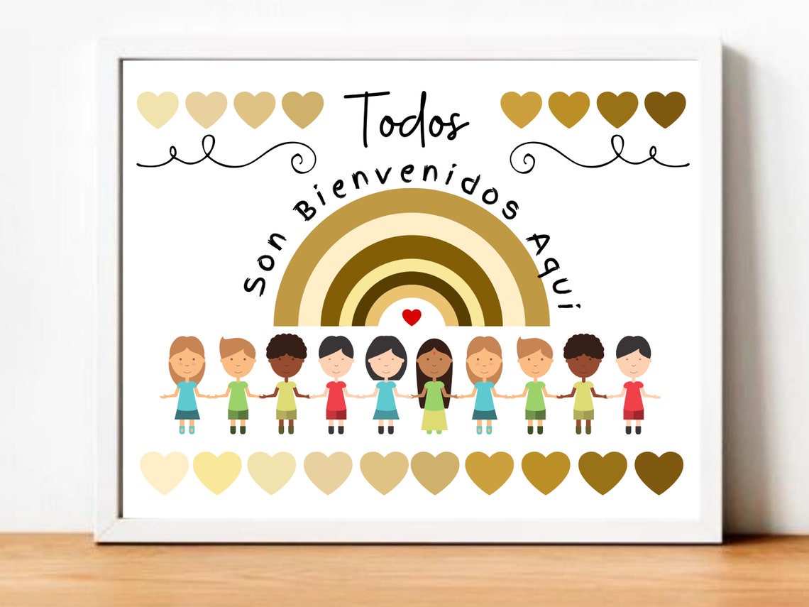 Todos Son Bienvenidos Aqui Spanish Welcome Kids Rainbow Poster