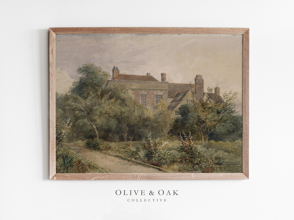 English Cottage Painting, Country Landscape Art Print
