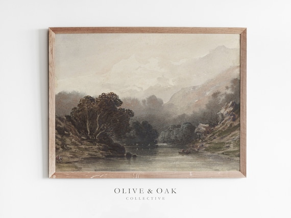 Neutral Landscape Lake Painting Art Print