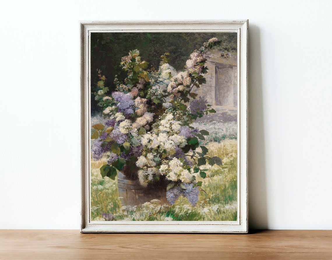 Vintage Lilac Bouquet Floral Painting Art Print - Image 3