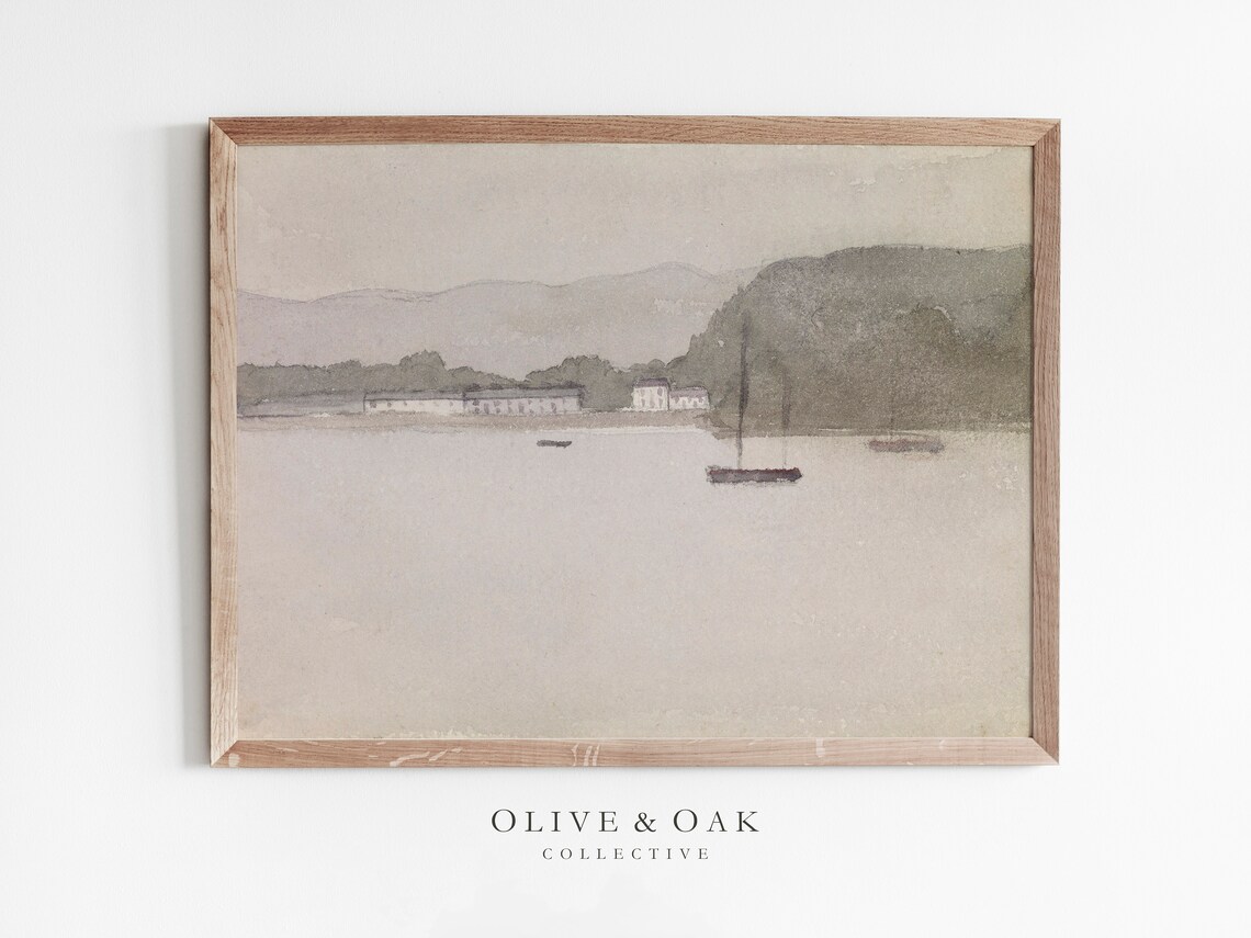 Muted Seascape Painting, Vintage Coastal Art Print