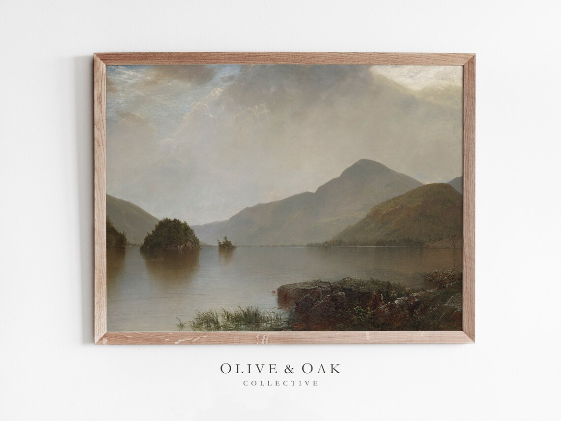 Vintage Lake Painting, Rustic Decor Art Print