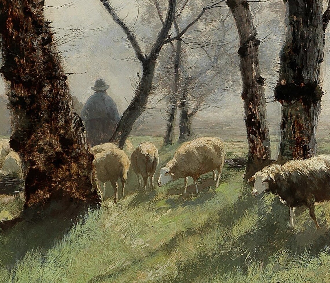 Shepherd and Sheep Rustic Farmhouse Decor Art Print - Image 3