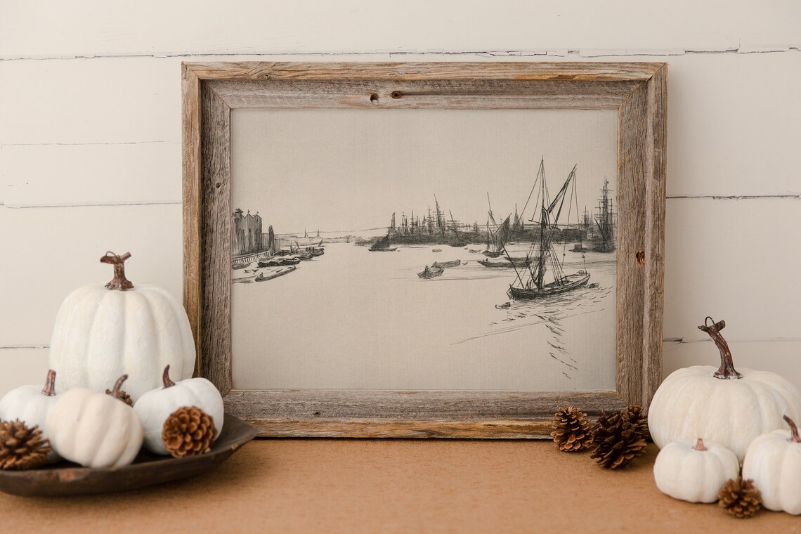 Vintage Sailboat Print, Nautical Harbor Sketch - Image 2