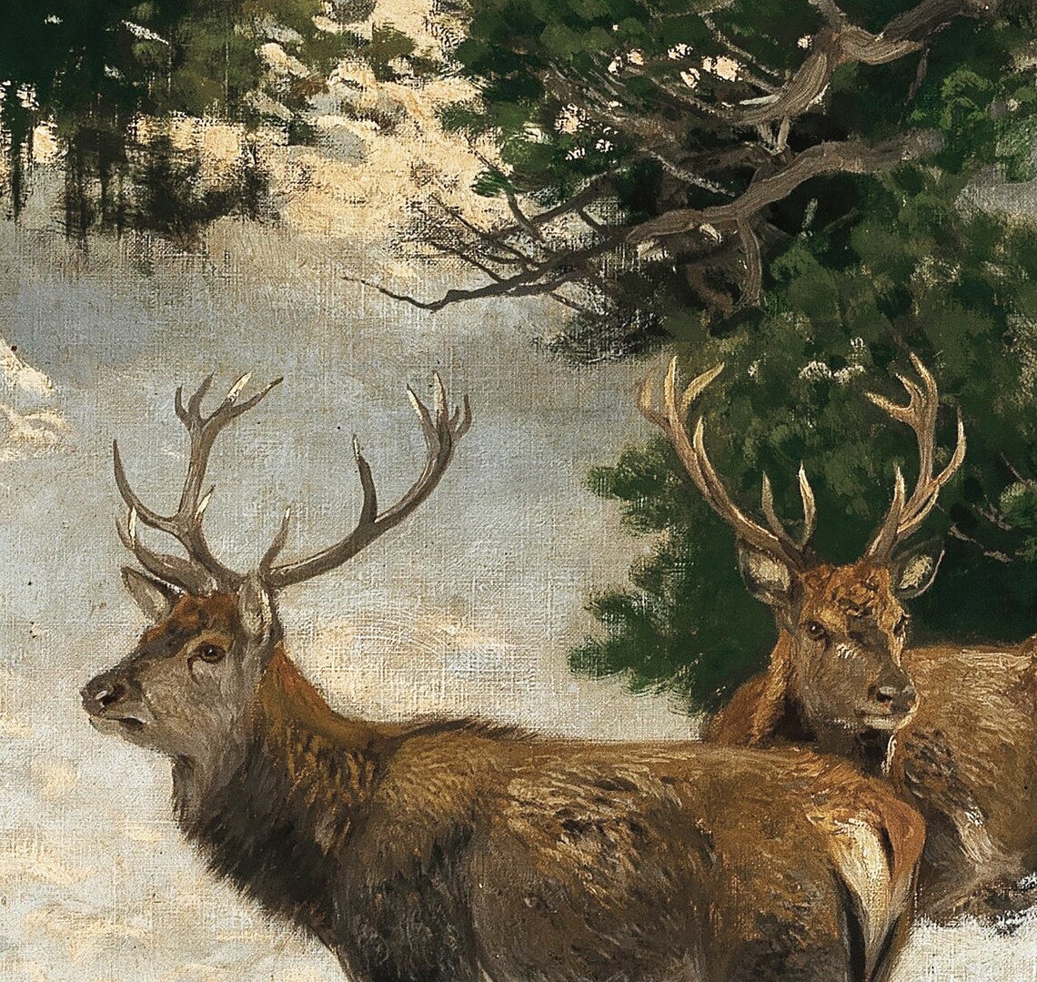Deer Painting, Winter Snowy Mountain Art Print - Image 2