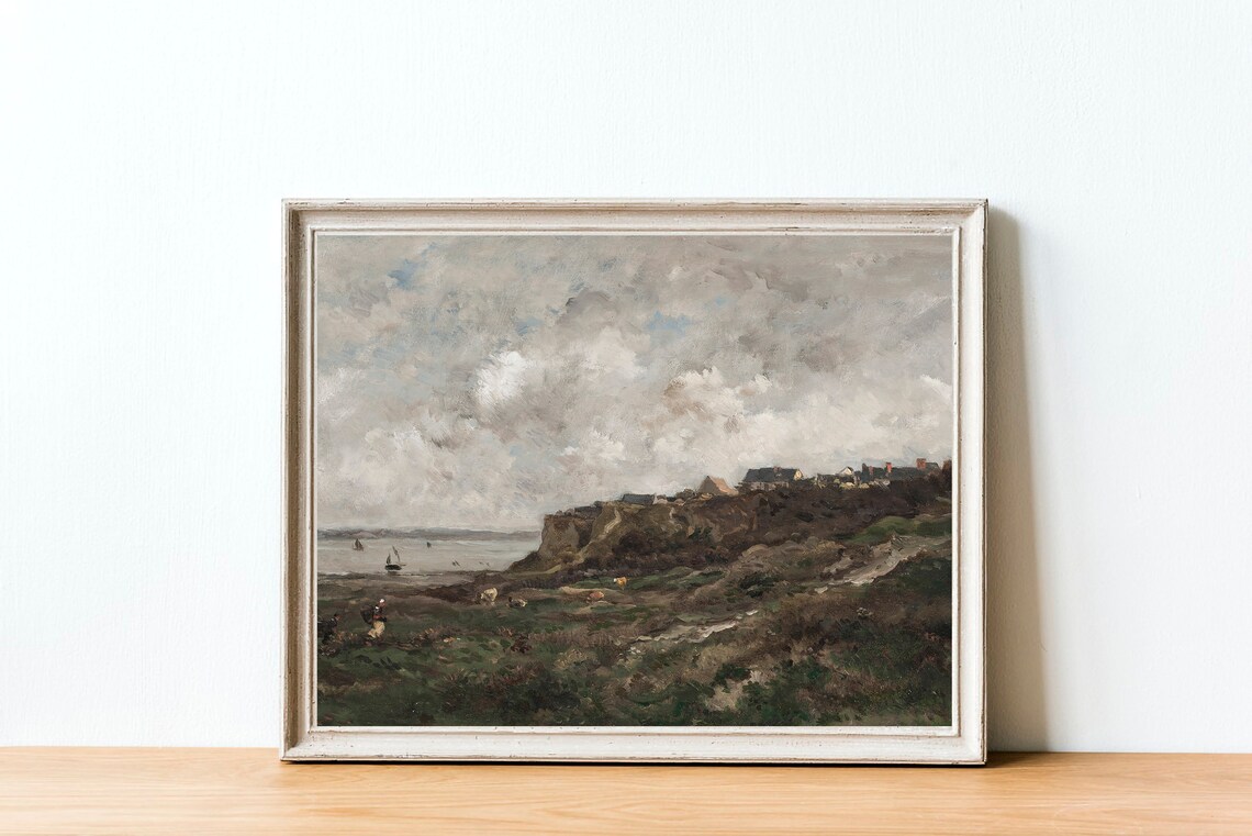 Moody Coastal Farmhouse Vintage Landscape Poster Print - Image 2