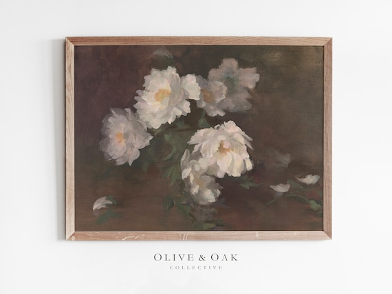 Peony Flower Painting, Vintage French Country Art Print