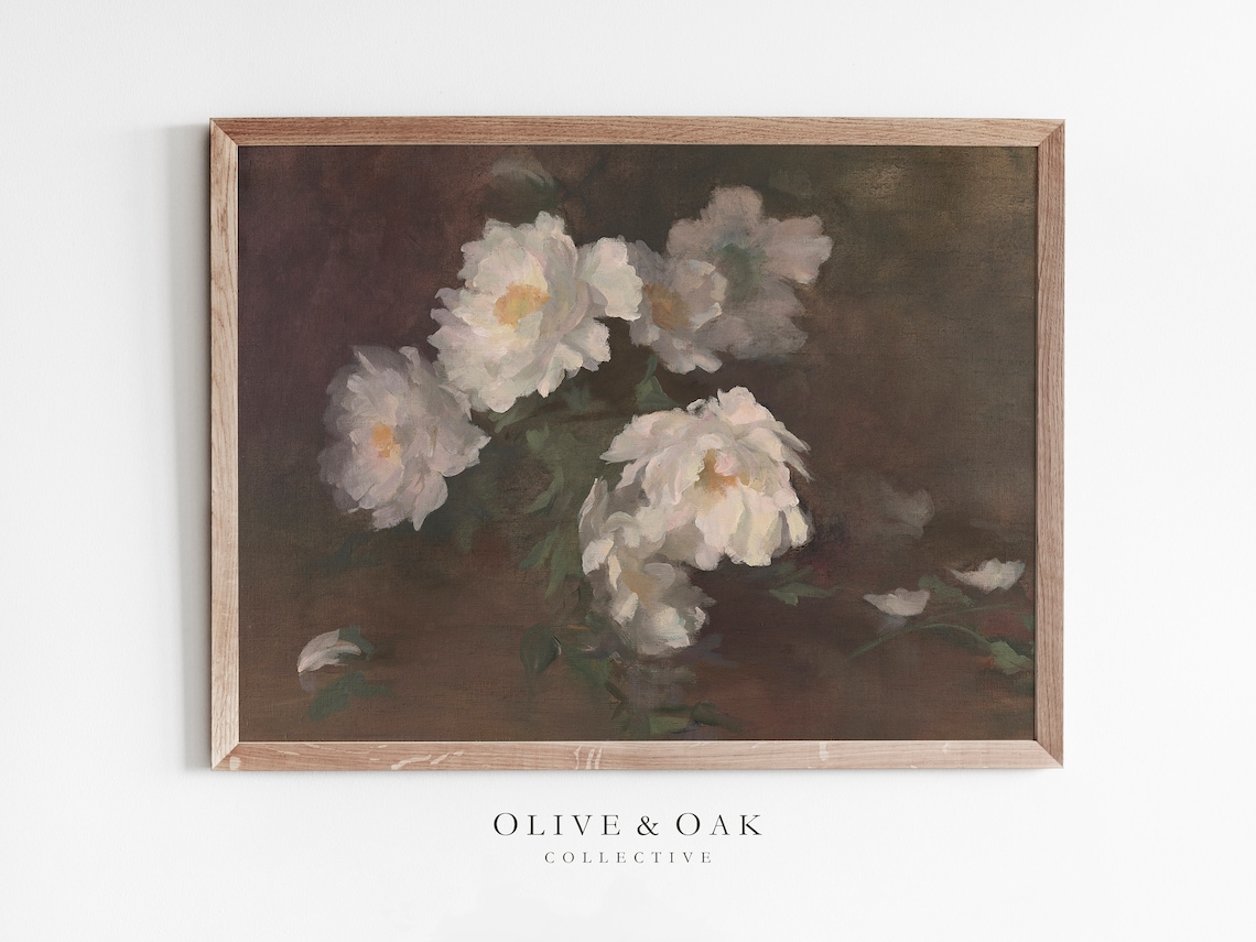 Peony Flower Painting, Vintage French Country Art Print