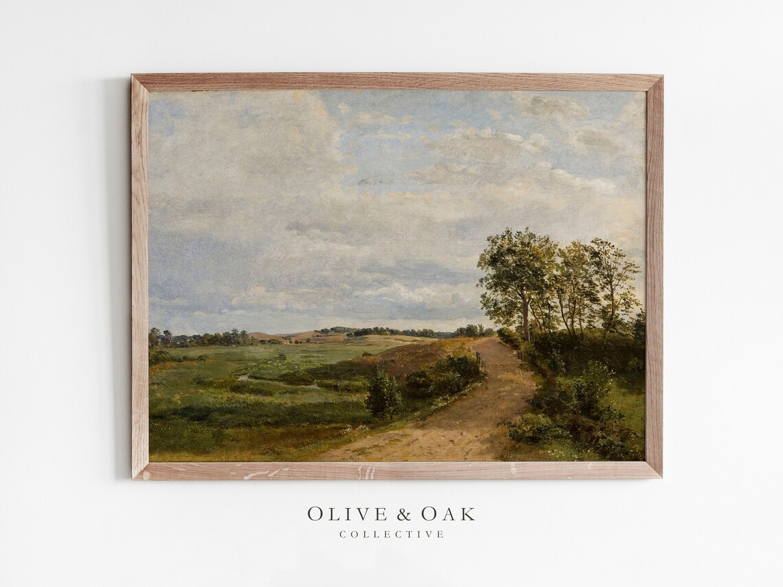 Vintage Country Landscape Art Print, Farmhouse Style