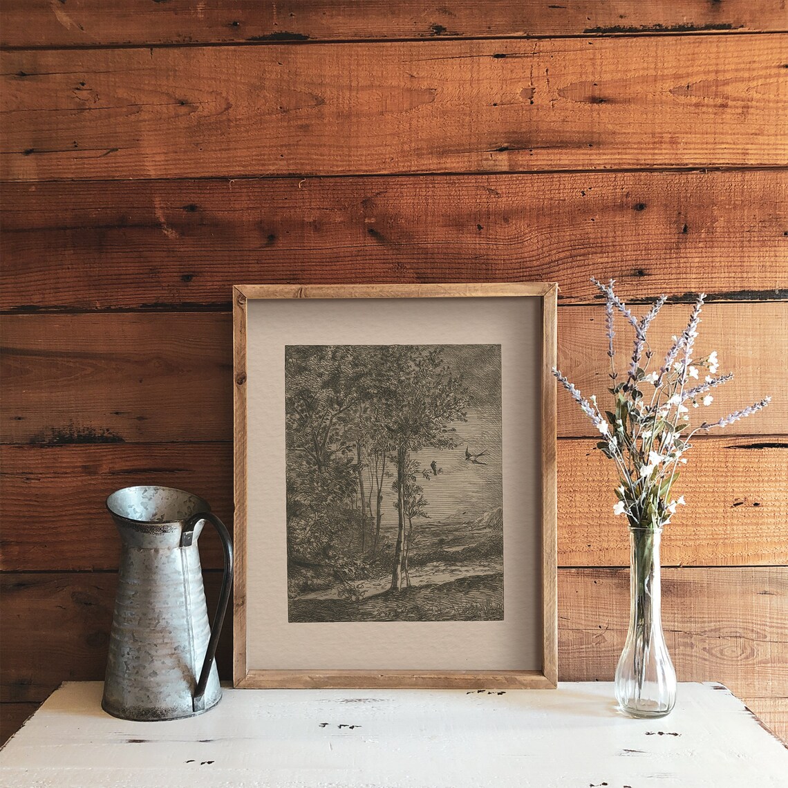 Vintage Tree Sketch Forest Landscape Art Print - Image 3