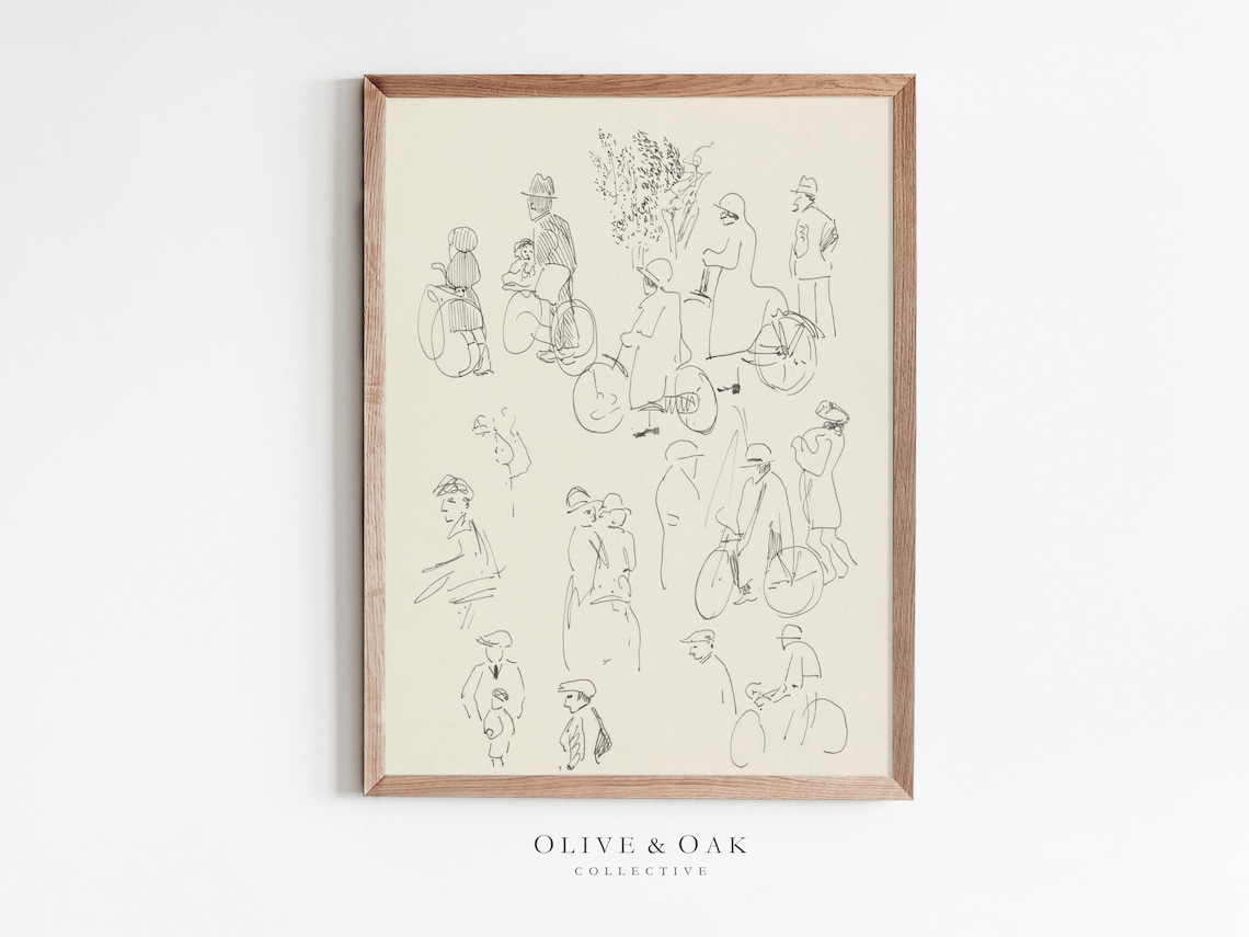 Vintage Portrait Study Drawing, Figure Sketch Art Print