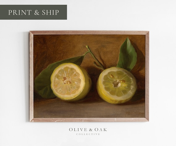 Vintage Lemon Still Life Painting Framed Art Print Farmhouse Kitchen Decor Art Print Cottagecore Decor Kitchen Wall Art 20 M