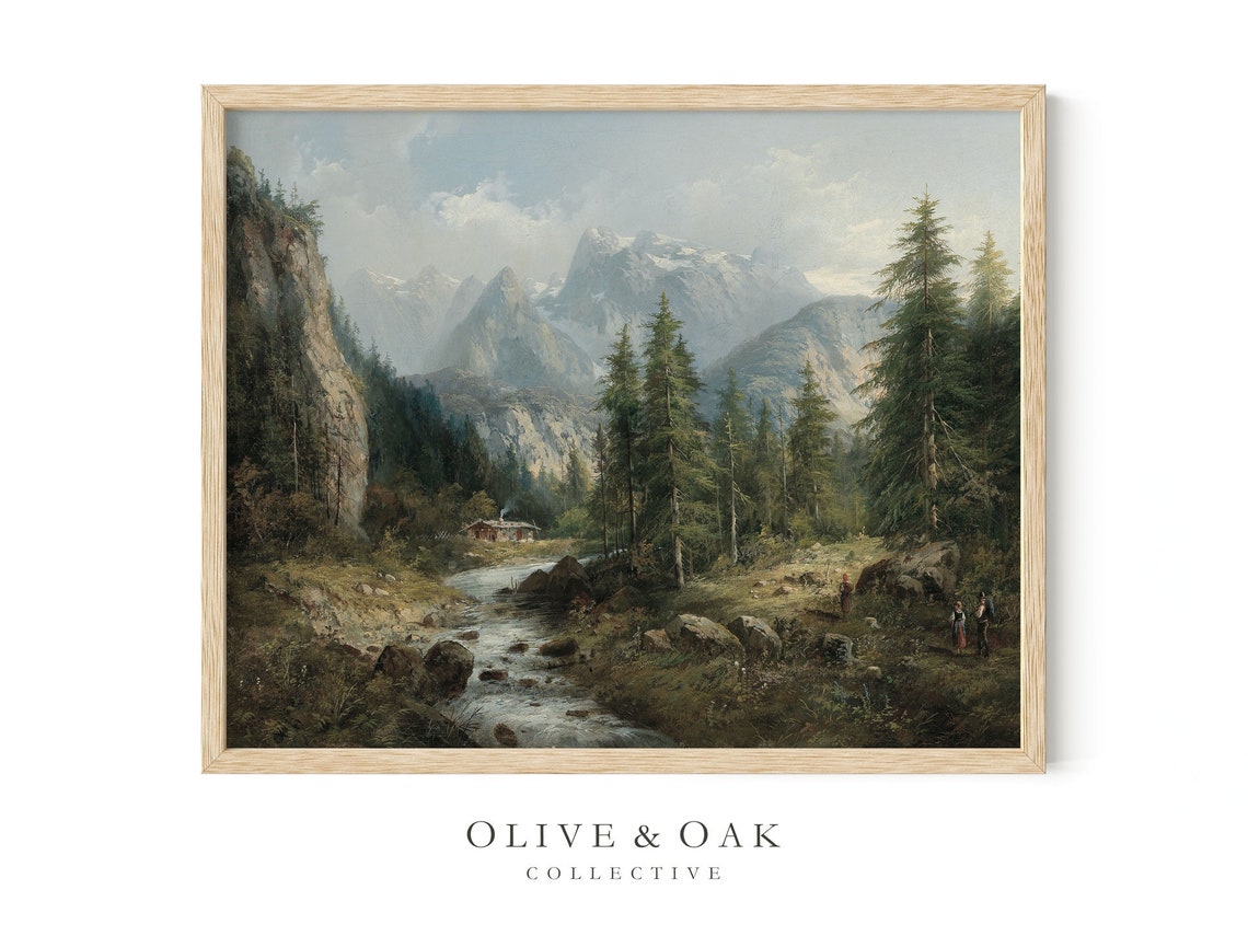 Rustic Mountain Landscape Painting Framed Wall Art Mountain Art Print Cabin Wall Decor 356 M - Image 4