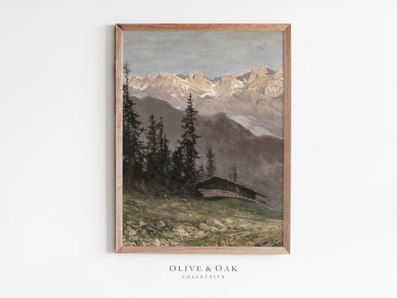 Vintage Mountain Landscape Art Print, Cabin Decor