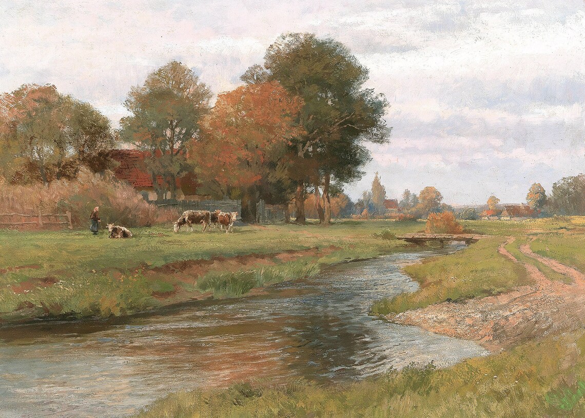 Vintage Farmhouse Autumn Country Landscape Art Print - Image 4