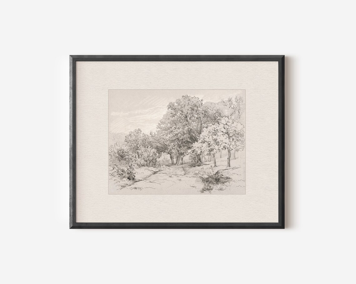 Vintage Landscape Sketch, Farmhouse Art Print - Image 3