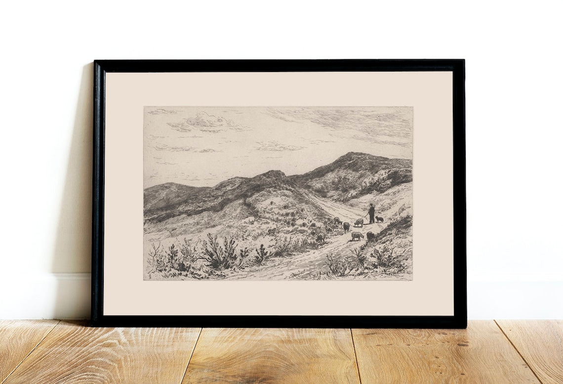 Landscape Sketch Vintage Etching, Farmhouse Decor - Image 4