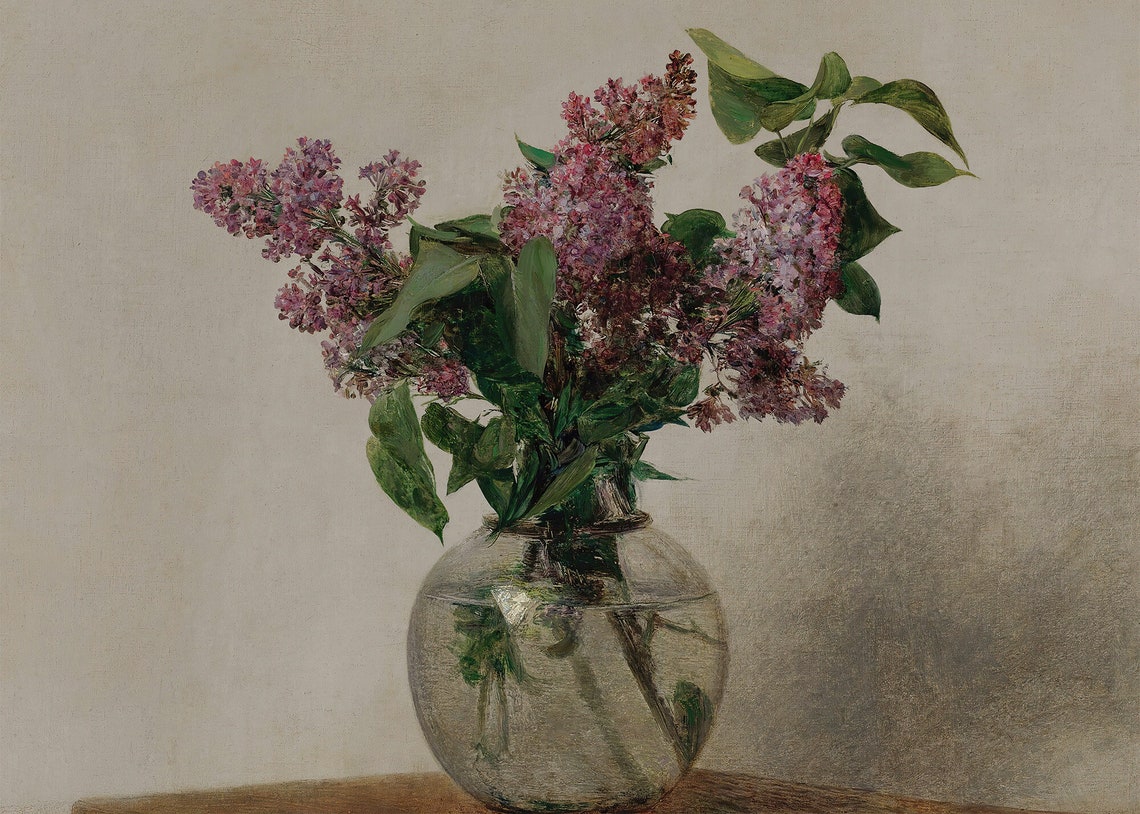 Moody Floral Painting Lilac Vase Art Print - Image 4