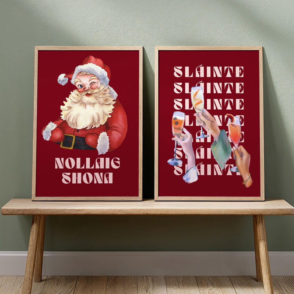 Slainte Irish Christmas Toast Red Champagne Cheers Retro Holiday Poster - Image 2
