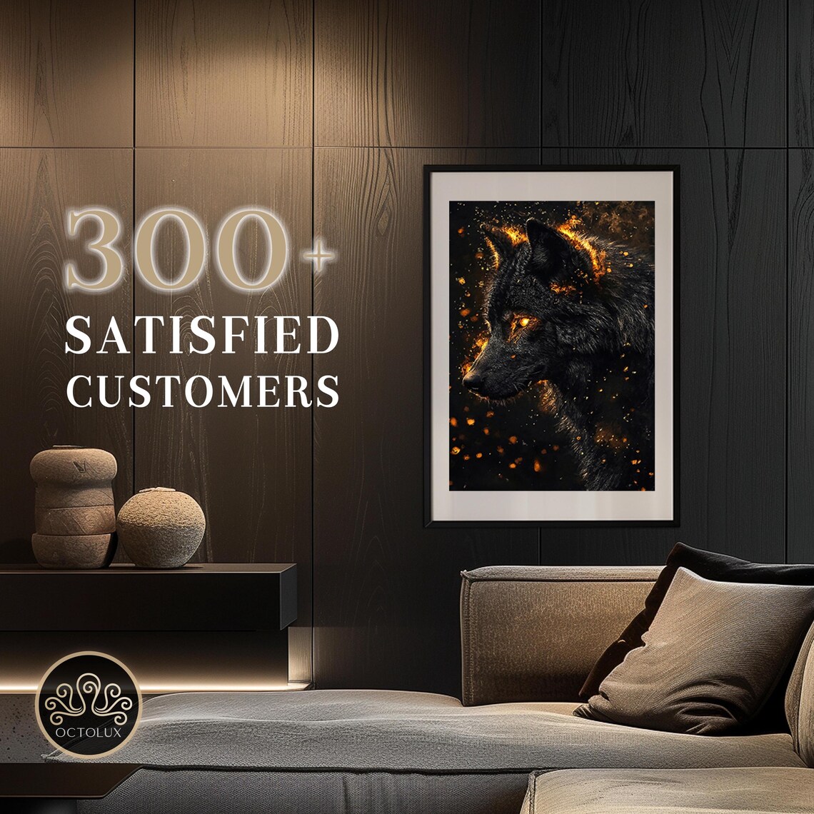 The Alpha Black Wolf Triple Panel Gold Halo Motivational Wall Art Poster - Image 2
