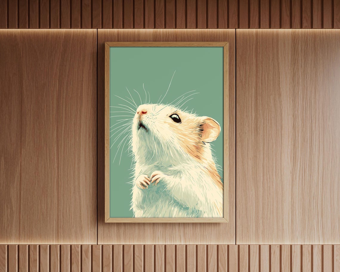 Cream Hamster Looking Up Minimalist Sage Green Background Wall Art - Image 7