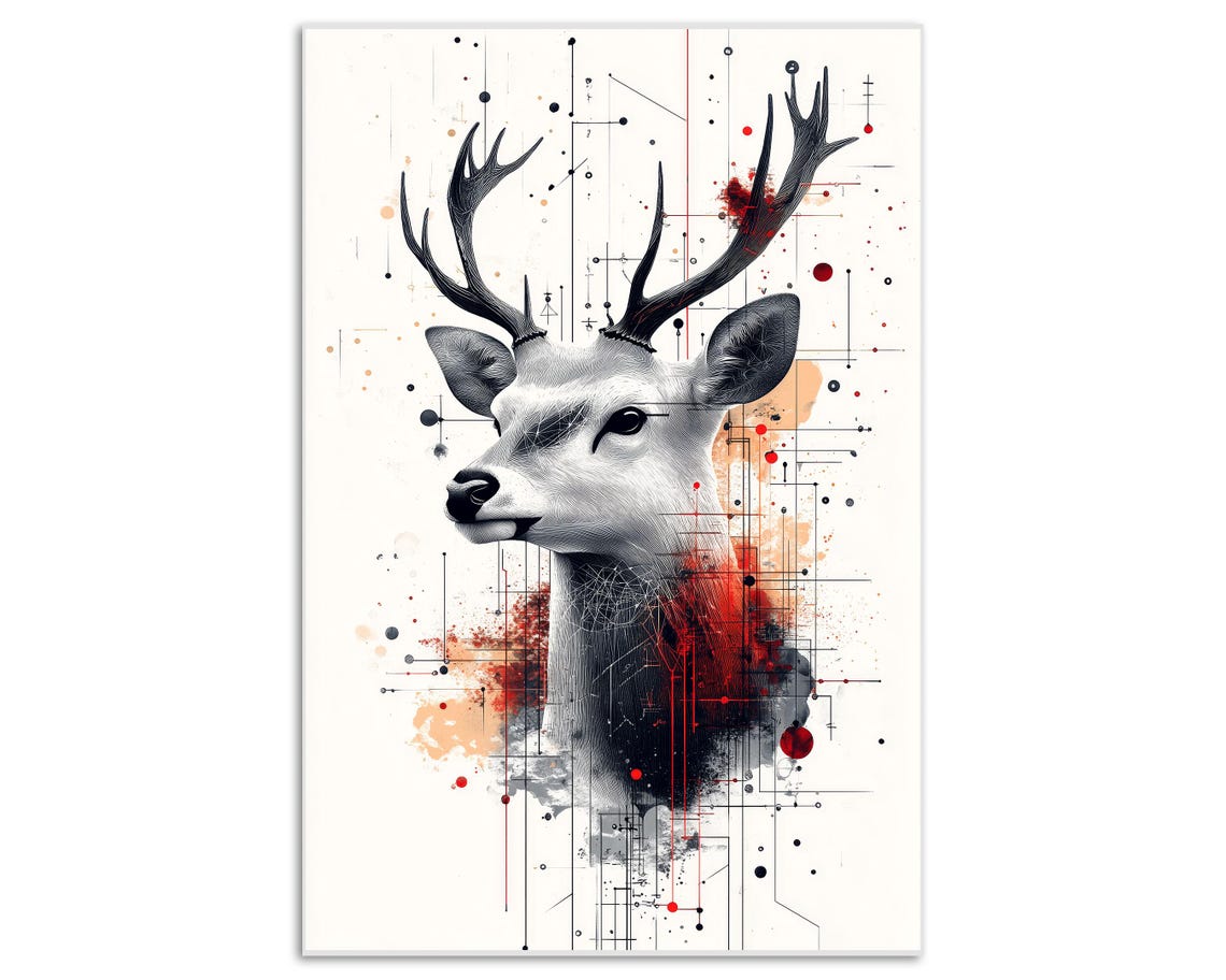 Abstract Geometric Deer Art Print Modern Animal Wall Art Bold Antler Design For Contemporary Home Decor - Image 5