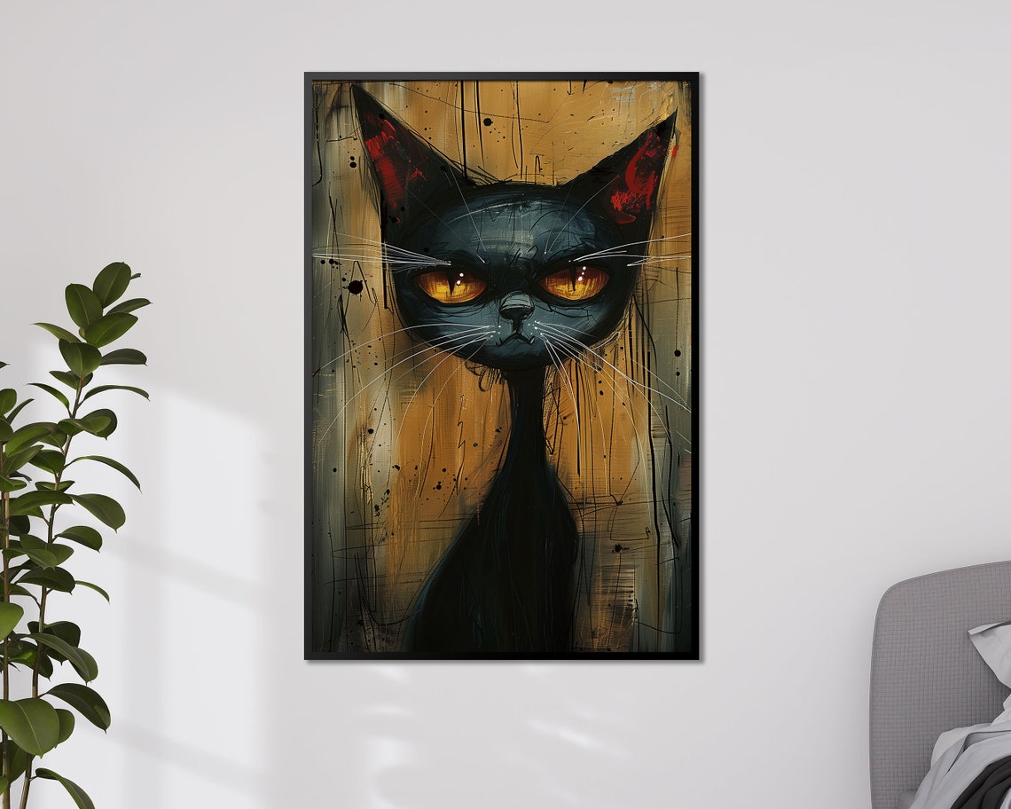 Gothic Black Cat Amber Eyes Grunge Dark Cat Lover Art Poster - Image 3