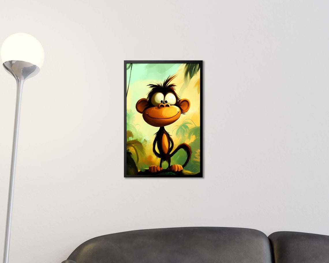 Crazy Cartoon Monkey Big Eyes Jungle Background Kids Wall Art - Image 2