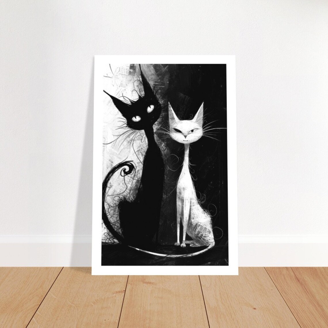 Chat Noir 4 Yin Yang Black White Cat Duo Striking Monochrome Art Poster - Image 4
