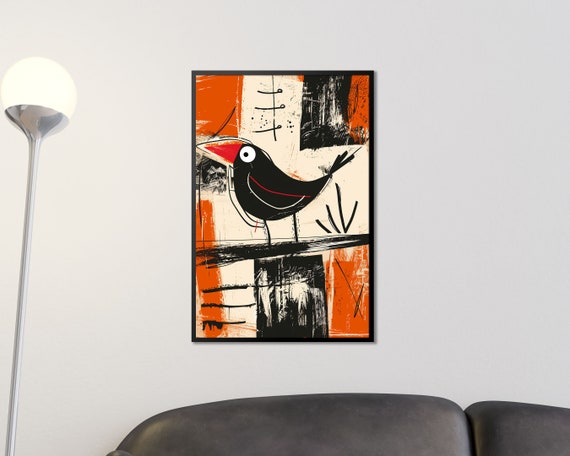 Abstract Bird Art Poster Contemporary Bird Illustration In Bold Colors Modern Home Decor Design Print