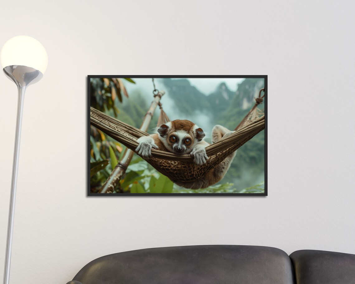Relaxed Lemur Lounging In Hammock Jungle Nature Scene Poster - Image 2