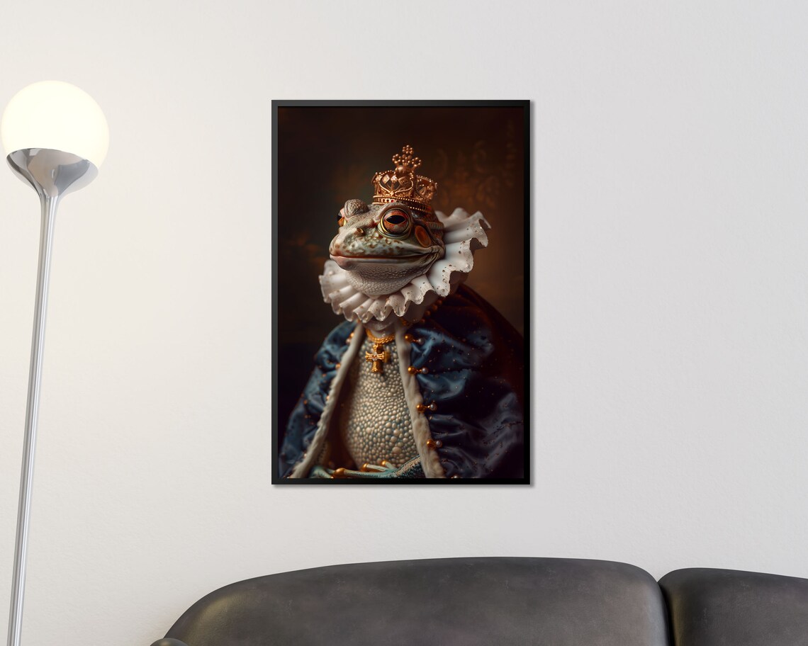 Royal Frog In Gold Crown Ruff Collar Regal Amphibian Portrait Poster