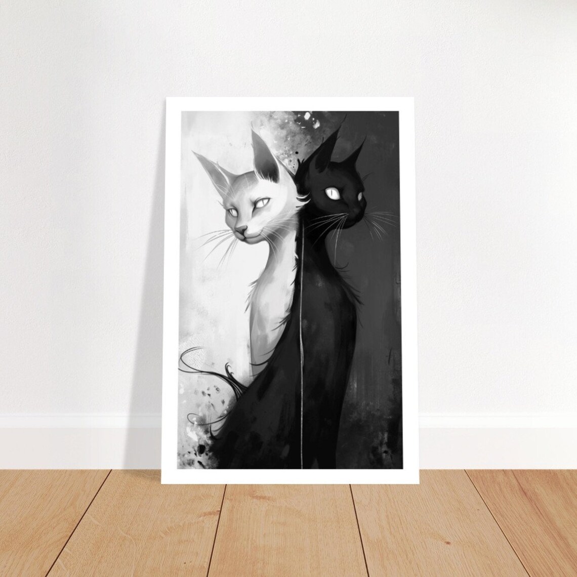 Chat Noir 1 Yin Yang Black White Cats Abstract Minimalist Feline Poster - Image 2