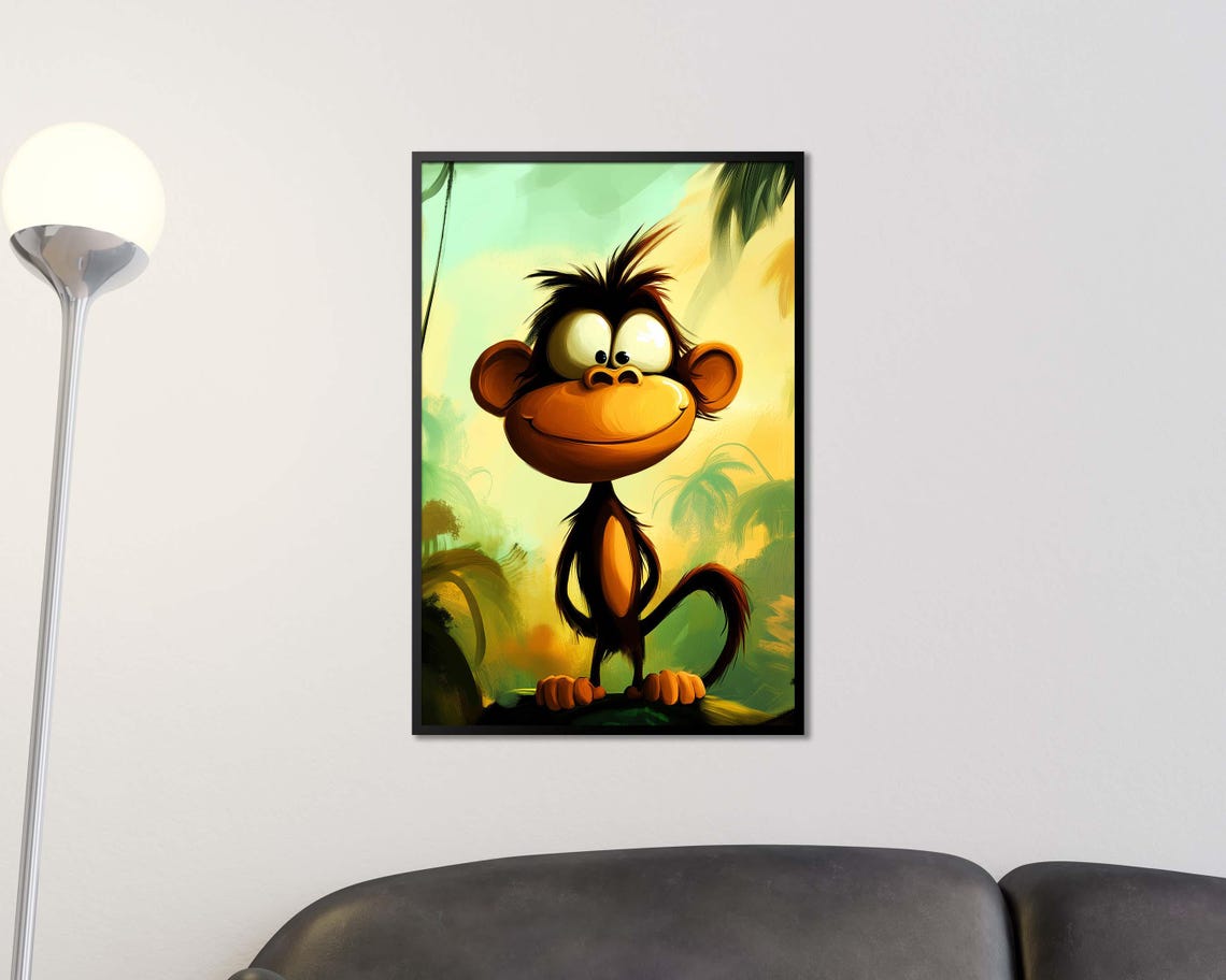 Crazy Cartoon Monkey Big Eyes Jungle Background Kids Wall Art - Image 3