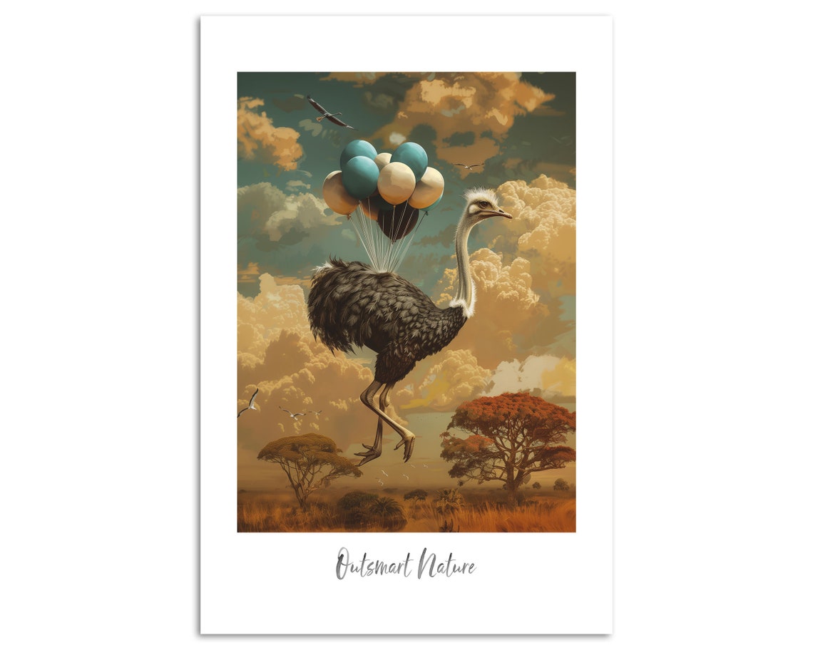 Ostrich Flying With Balloons Outsmart Nature Surreal Art Poster - Image 4