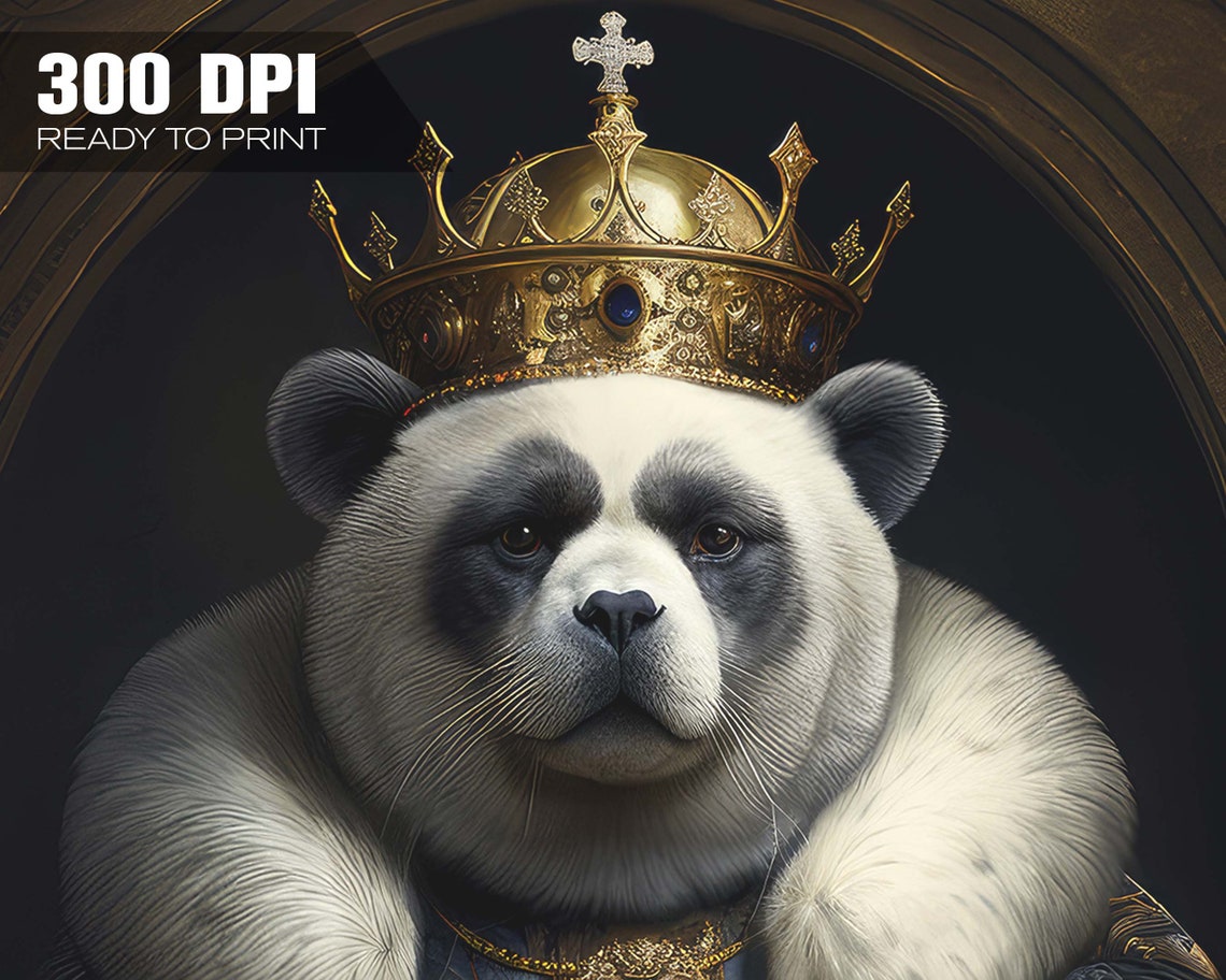 Royal Panda King With Golden Crown Ermine Cape Portrait Poster - Image 5