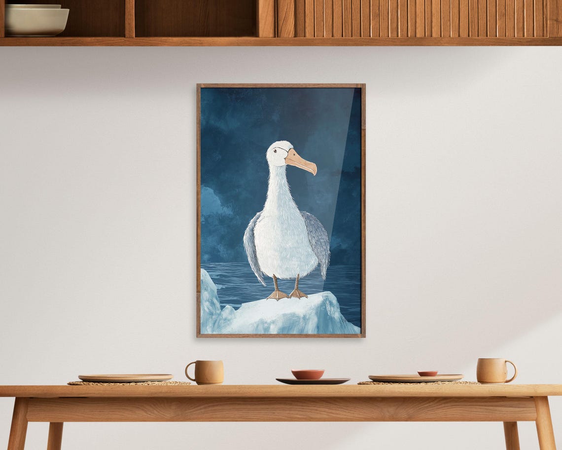 Cute Albatross Standing on Ice Floe Arctic Ocean Illustration Poster - Image 2