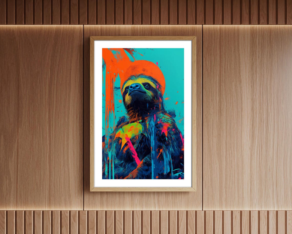 Colorful Neon Pop Art Sloth Graffiti Style Abstract Animal Poster - Image 5