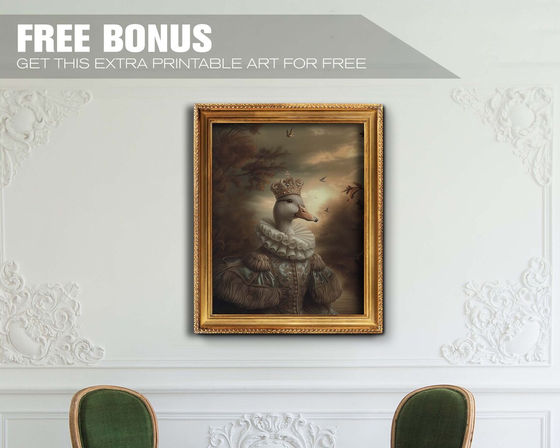 Royal Goose Portrait With Crown Renaissance Oil Painting Style Poster - Image 2