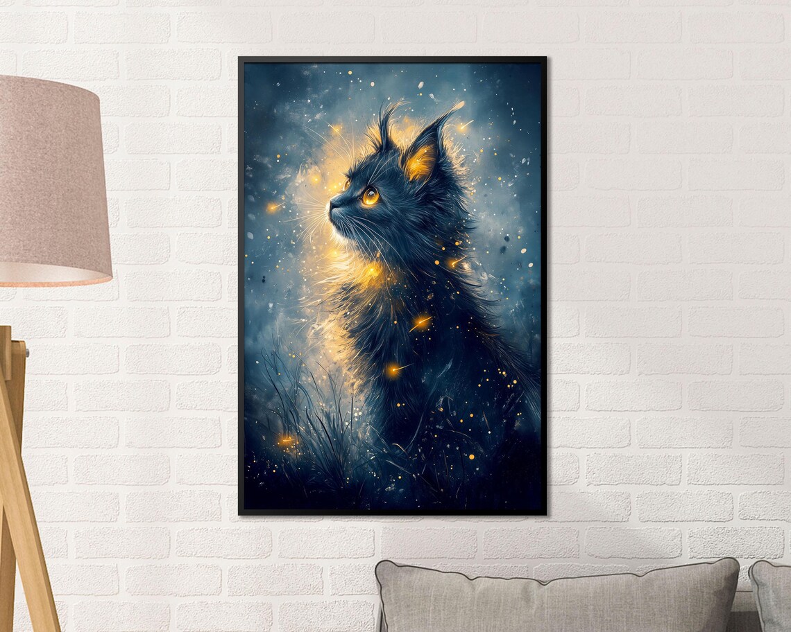 Mystic Black Cat Celestial Night Sky Stars Moonlight Fantasy Art Poster - Image 4