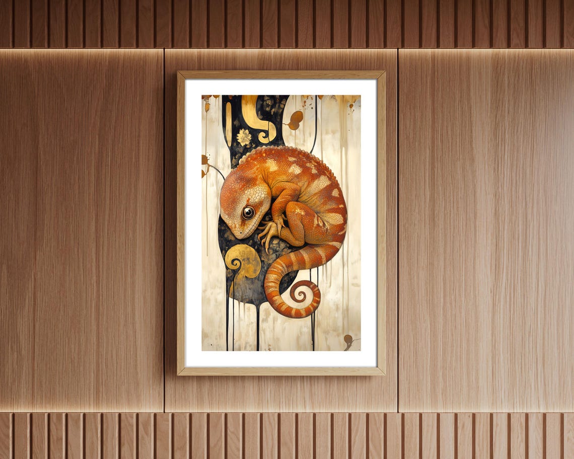 Orange Gecko Lizard Curled Abstract Boho Wildlife Art Poster Print - Image 6