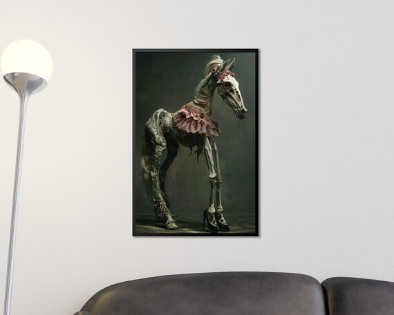 Grotesque Skeletal Horse In Pink Dress Dark Fantasy Macabre Art Print