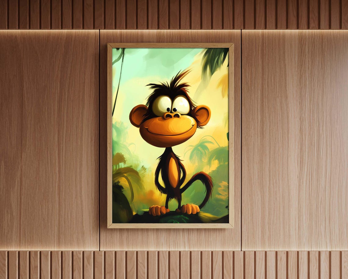 Crazy Cartoon Monkey Big Eyes Jungle Background Kids Wall Art - Image 7
