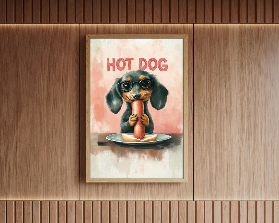 Funny Hot Dog Dachshund With Glasses Pink Kids Kitchen Quote Poster - Image 2