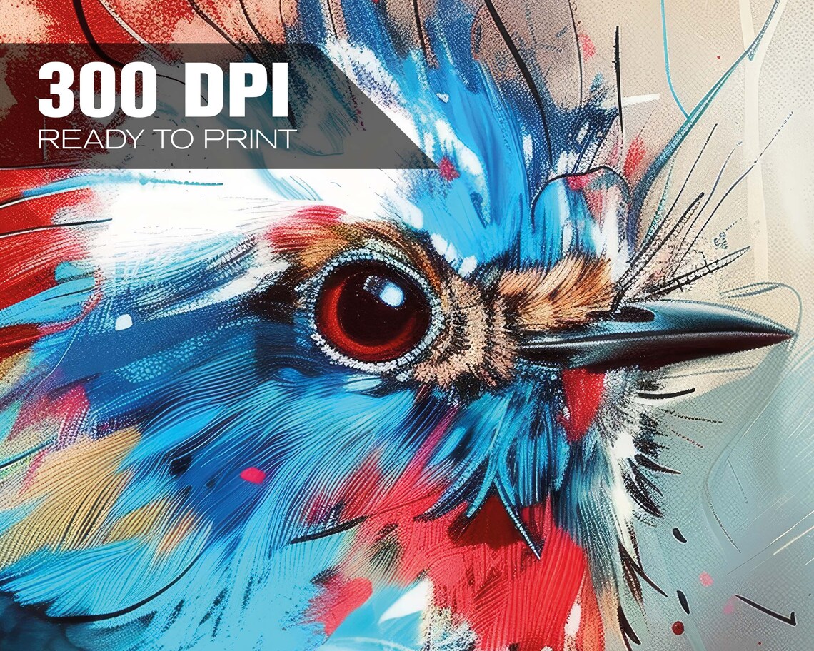 Microcosm Blue Songbird On Branch Macro Painting Vibrant Splash Poster - Image 2